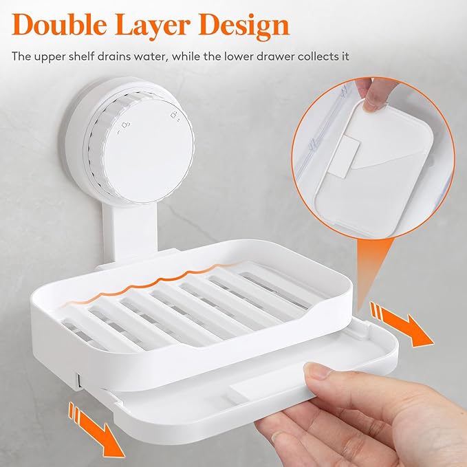 Lifewit Suction Cup Shower Caddy + Soap Dish, Removable Large Basket and Bar Soap Holder for Inside Shower, NO-Drilling Bathroom Kitchen Organizers, 26 x 17 x 14 cm/10 x 5 x 7 inch, Set of 1