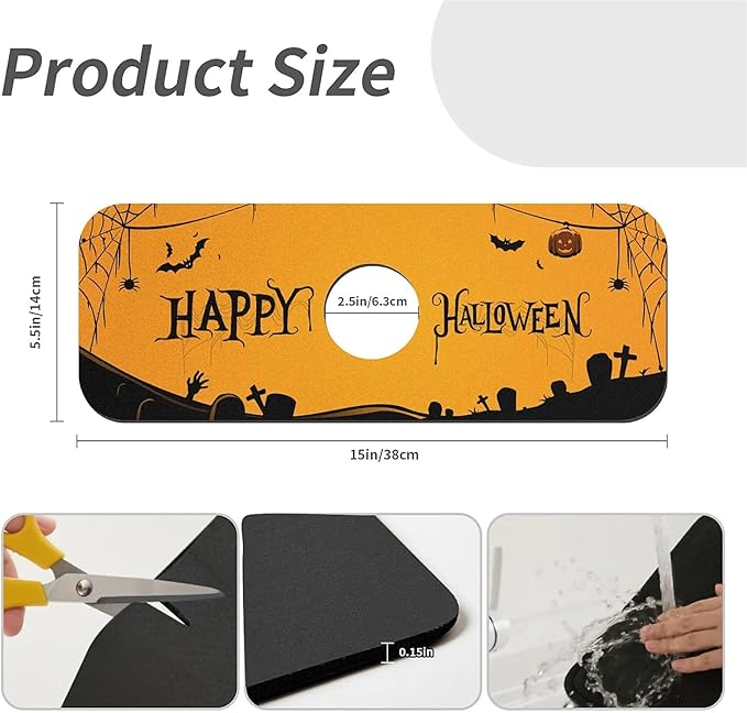 Faucet Draining Mat For Kitchen Sink, Halloween Bats Spider Webs Diatom Mud Absorbent Drain Pad For Bathroom Kitchen Sink Splash Guard Drying Mat