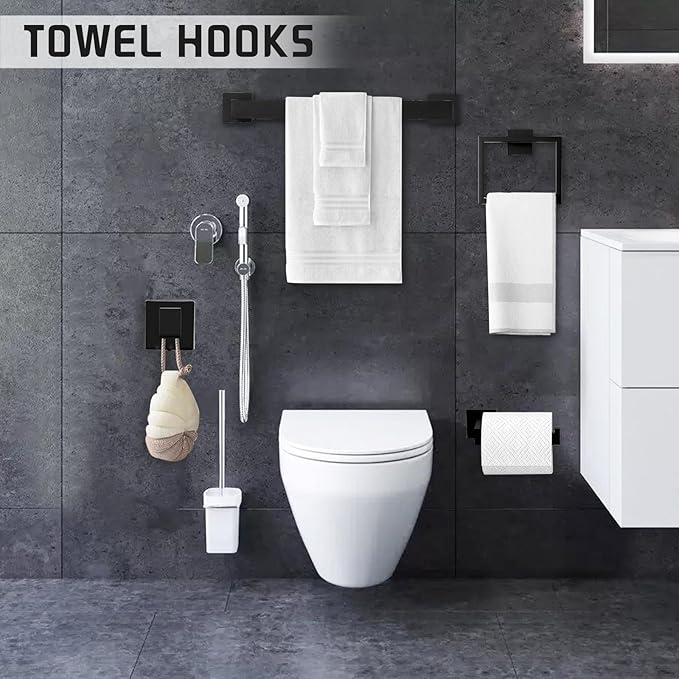 Matte Black Bathroom Hardware Accessories Set of 10 Pieces, 15.6 Inch Bath Towel Bar Set, 304 Stainless Steel Bathroom Hardware Set, Towel Racks for Bathroom Wall Mounted