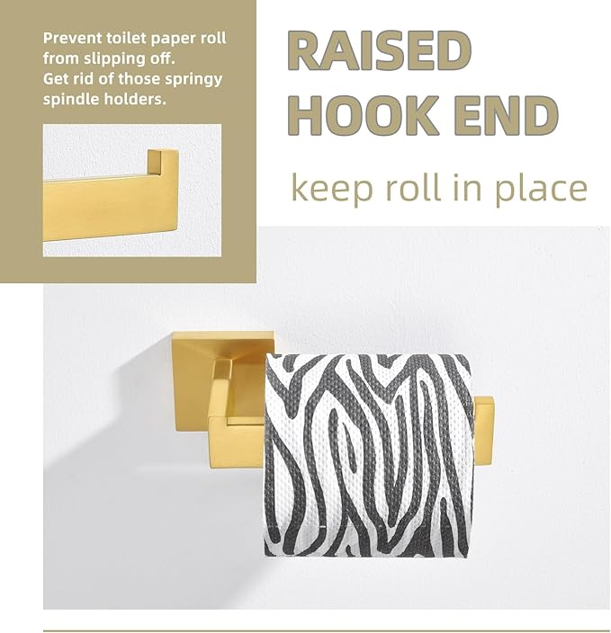 Toilet Paper Holder, Angle Simple SUS304 Stainless Steel Bathroom Tissue Holder, Open Arm Toilet Paper Roll Hanger Wall Mount, Brushed Dark Gold