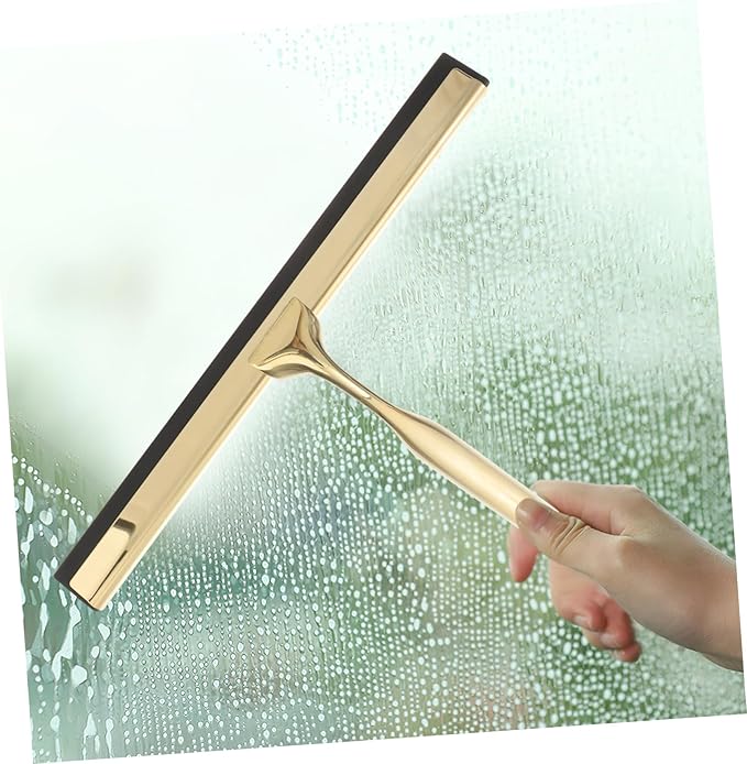 Shower Squeegee Deluxe Stainless Steel Wiper for Glass Mirrors Windows and Tiles Weighted Handle for Smooth Cleaning for Bathroom and Home Use Golden