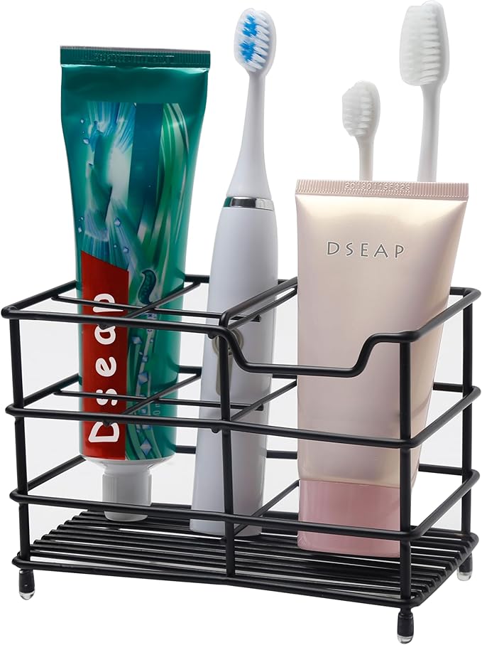 Dseap Toothbrush Holder, Electric Toothbrush Holder - Stainless Steel Tooth Brush Holder, Toothpaste Holder Organizer Stand Caddy for Bathroom, Black