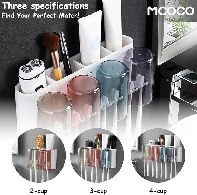 Toothbrush Holders for Bathrooms Wall Mounted Toothbrush Holder with 2 Large Storage Slot Tooth Brush Holder 2-Cup