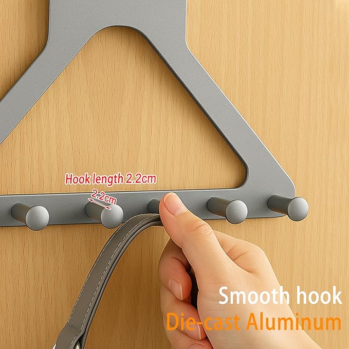 Grey Door Hook Metal Material Integrated Triangle 6 Hooks for Hanging Clothes, Hats, Hangers, Wallets, Towels, Keys on The Door