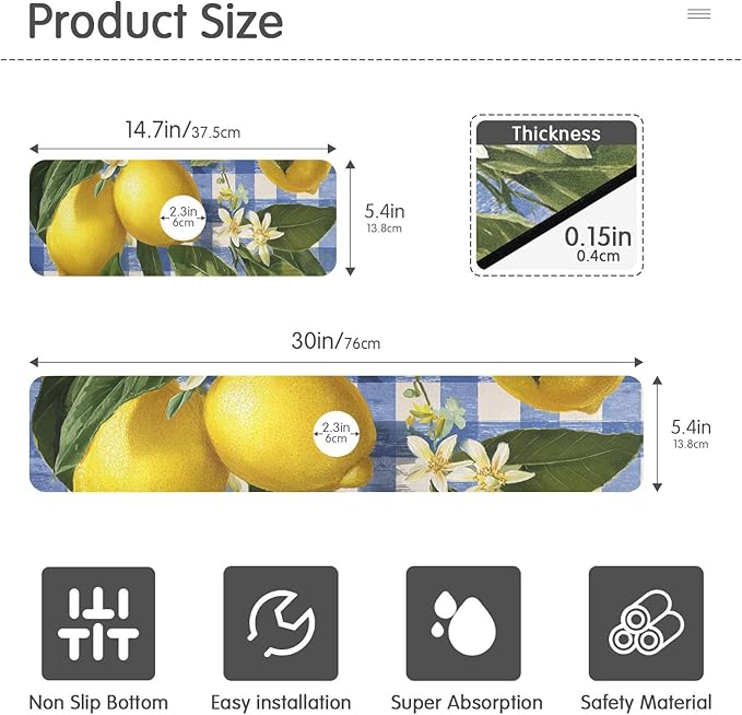 Gingham Blue and White Lemons Kitchen Sink Splash Guard Faucet Mat Diatomite Absorbent Pad for Bathroom RV 30x5.4in 1PCS water