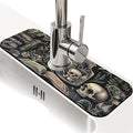 Kitchen Sink Splash Guard，Books and skulls Faucet Mat Sink Gadgets-Super Absorbent Fast Drying Mat Drip Catcher for Kitchen, Bathroom,Sink Mat, Dish Drying Mat, Bathroom(15" X 5.5" )