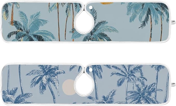 Sink Faucet Absorbing Mat Kitchen Sink Splash Guard Splash Faucet Drip Catcher for Bar RV Bathroom 2PCS 23.6x5.5in Blue Tropical Trees and Sun