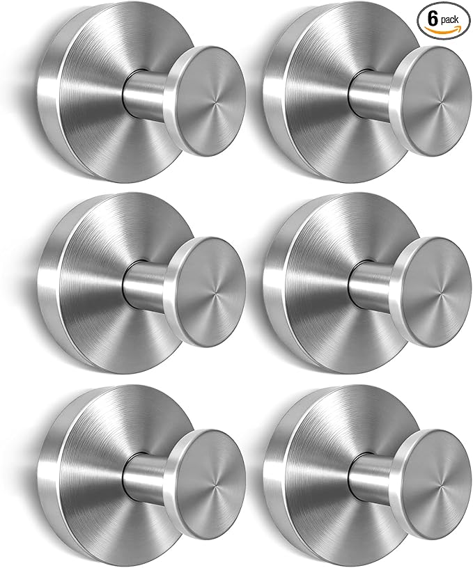 2026 Upgraded Drill-Free Suction Cup Hooks, Stainless Steel Suction Cup Hooks for Shower, Mirror, Wall, Bathroom, Glass, Hanging Towels - 6 Pack