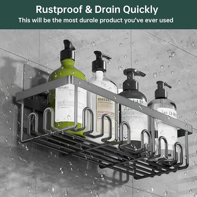 5-Pack Adhesive Shower Caddy, Rustproof Stainless Steel Organizer for Bathroom Storage with Large Capacity, No Drilling Bathroom Caddy with Soap Toothbrush Holder for Kitchen Home Grey