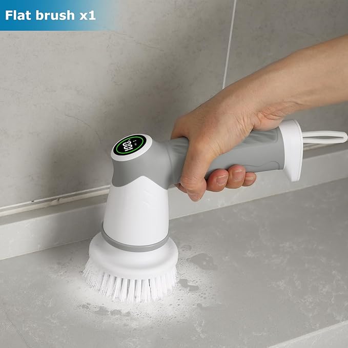 DAESUNG Electric Spin Scrubber, Cordless Power Scrubber & Electric Cleaning Brush with 7 Replaceable Heads, Dual Speed IPX7 Waterproof Handheld Cleaning Scrubber for Bathroom, Shower & Tile
