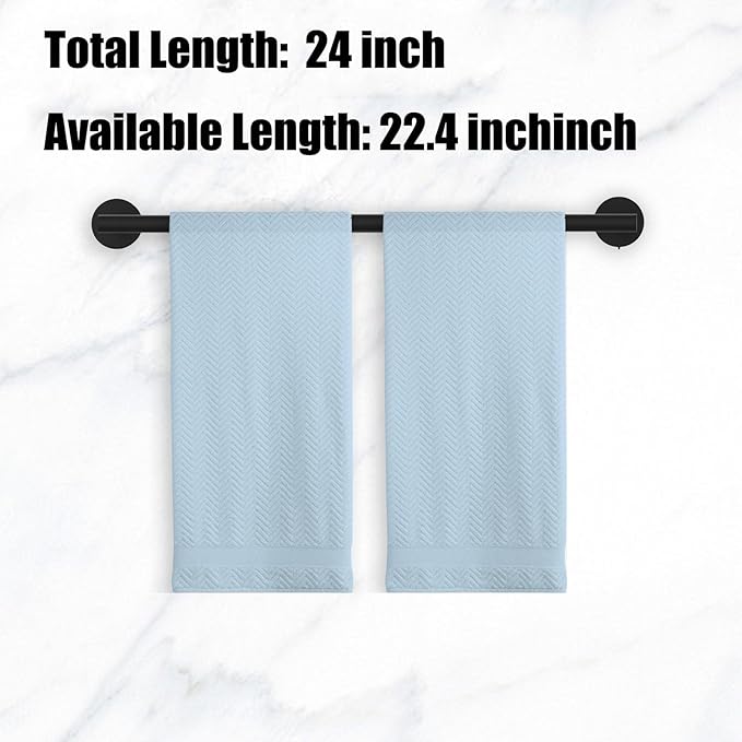 Newfun 24 Inch Matte Black Bathroom Towel Bar,2Pcs Towel Racks for Bathroom Rod Classic SUS304 Stainless Steel Bathroom Towel Holder Wall Mounted