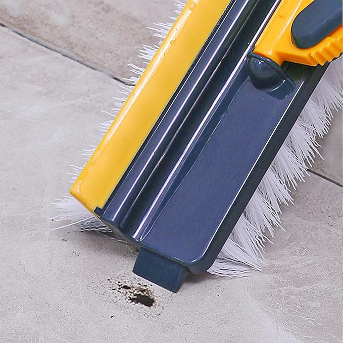 Generic Grout Scrub Brush with 42"" Long Handle Double-Sided Floor Scrub Brush V-Shape Grout Cleaner with Squeegee 180° Rotating for Tile Floors, Baseboards, Wall, Navy