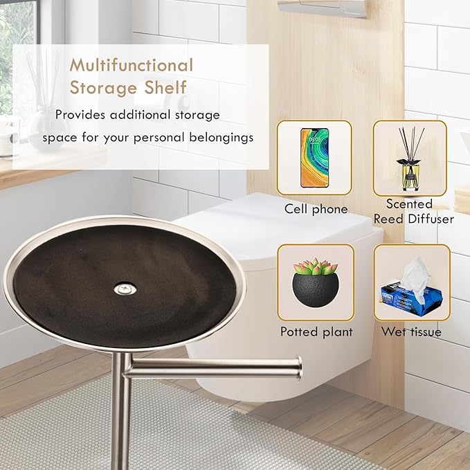Toilet Paper Holder Freestanding with Big Shelf, 4 Rolls Reserve Paper Holder Stand, Modern Paper Roll Holder with Storage Space for Phones (Brushed Nickel)