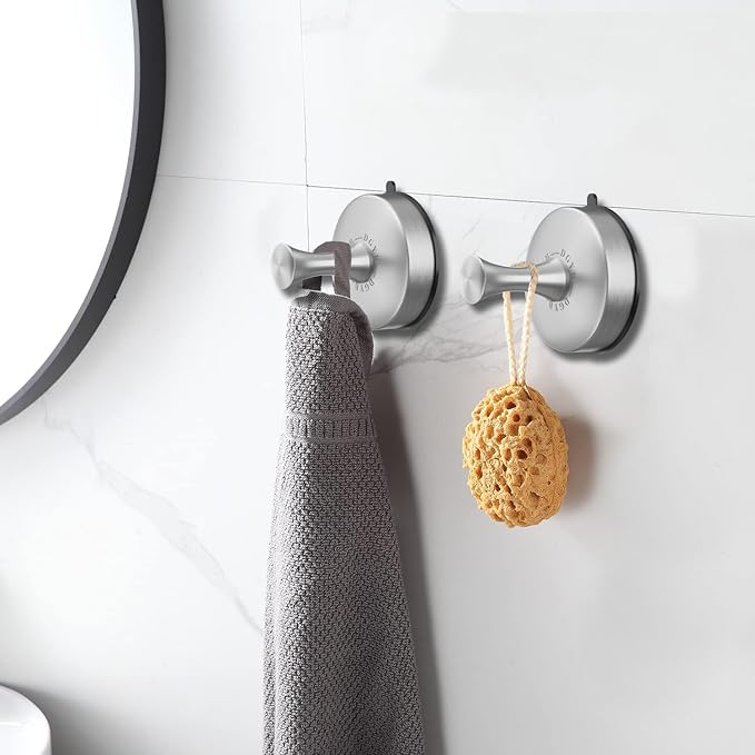 DGYB Suction Cup Hooks for Shower 4-Pcs Heavy-Duty 15LB Max Load, 304 Stainless Steel & PVC, No Drill Bathroom Wall Hooks for Towels, Robe, Loofah (Brush)