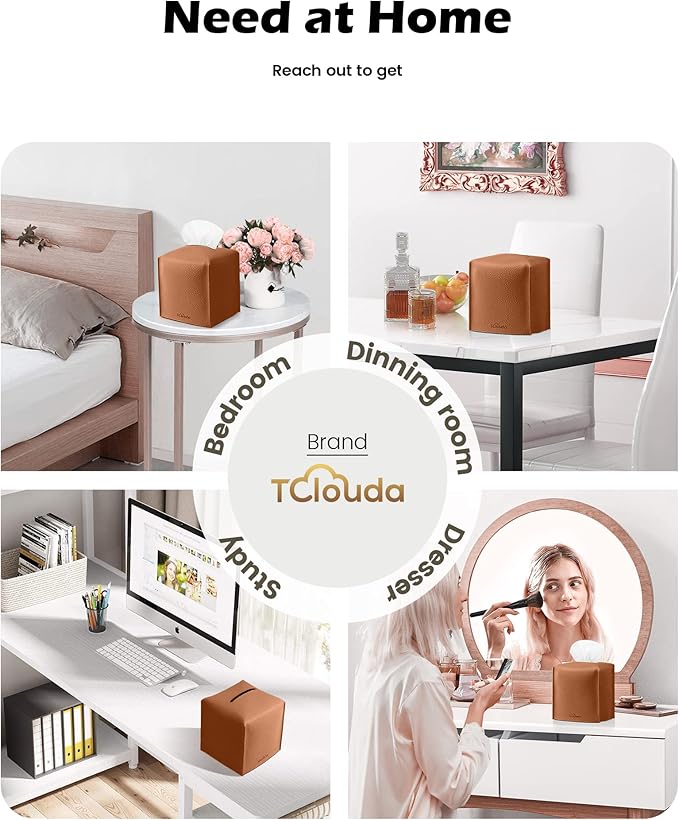 Tissue Box Cover for PU Leather, Modern Simple Solid Color Holder Square Tissue Bag, Ideal for Bathrooms,Office,Car,Nightstand,Outdoor Tent,Dining Table,5"X5"X5", Single Camel