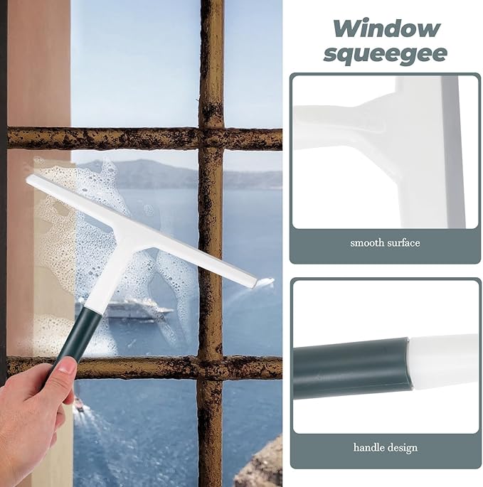 Wide Green Shower Squeegee for Bathroom Glass Doors and Car Windshields, Handheld Window Cleaning Tool with Sturdy Blade for Home and Car Windshield Maintenance