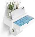 Domax Compact 7.36" Bamboo Toilet Paper Holder with Shelf and Storage Drawer - Wall Mount or Adhesive Bathroom Organizer for Tampons, Small Items, Space-Saving Design, White