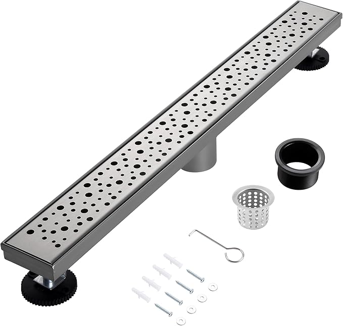 36 Inch Linear Shower Drain, Brushed Nickel Shower Drain, Removable Grate, 304 Stainless Steel, Easy to Install and Clean for Bathrooms (Drain Base Not Included), LSD-19A-36S