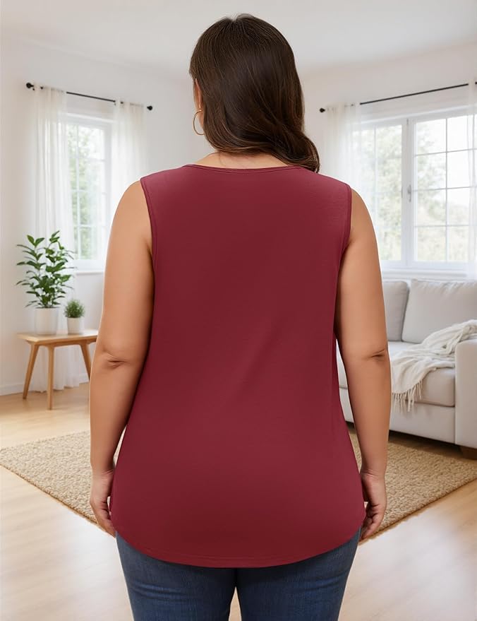 AKEWEI Womens Plus Size Tank Tops Ladies Sleeveless Summer Pleated Tops Oversized Flowy Tunics XL-5XL