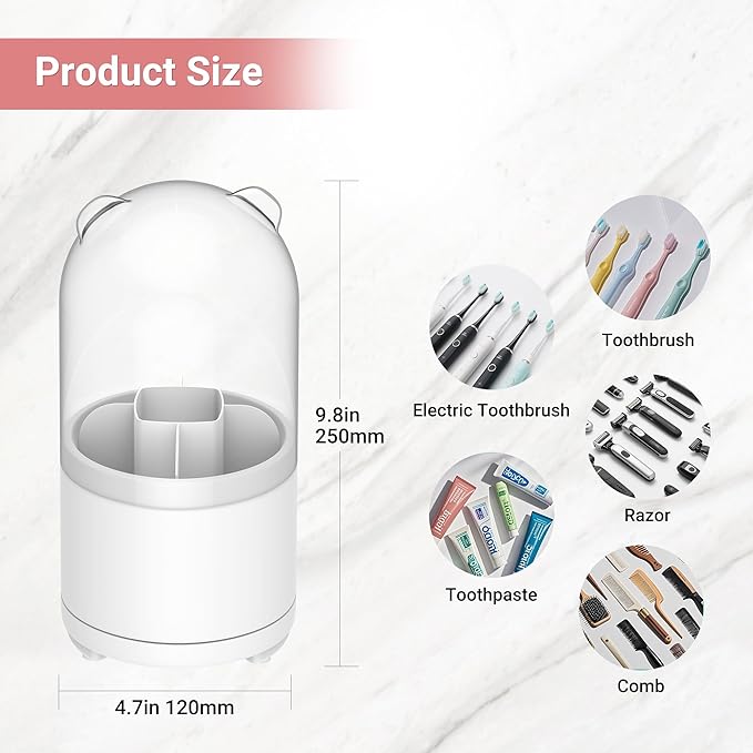 White Toothbrush Holders for Bathroom, Kids Rotating Electric Tooth Brush Holder with Lid, Cute Bathroom Toothpaste and Toothbrush Storage Sink Caddy Organizer Countertop Accessories