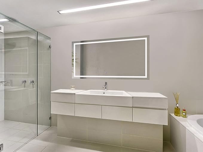 Krugg | Large 54 Inch X 24 Inch LED Bathroom Mirror | Lighted Vanity Mirror Includes Dimmer & Defogger | Wall Mount Vertical or Horizontal Installation