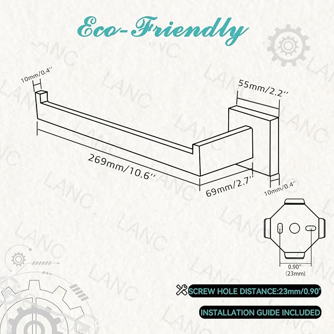LANC Left Side Bathroom Hand Towel Holder Brushed Nickel Hand Towel Bar 10 Inche Square Towel Ring for Kitchen Bathroom Wall Mount Stainless Steel Modern Towel Racks Hanger, A8806BN-LF