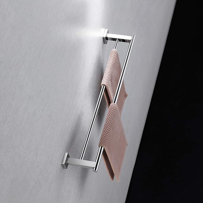 Miyili Bathroom Double Towel Bar 24-Inch Stainless Steel Bath Hand Towel Rack Wall Mount Polished Finish, A02C60B
