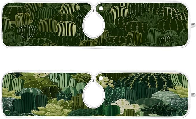 2 PCS Kitchen Sink Splash Guard 23.6 Inch Faucet Mat for Kitchen Sink Bathroom Sink Faucet Absorbing Drip Drain Mat Pad Microfiber Soft Washable Dark Green Cactus Plants