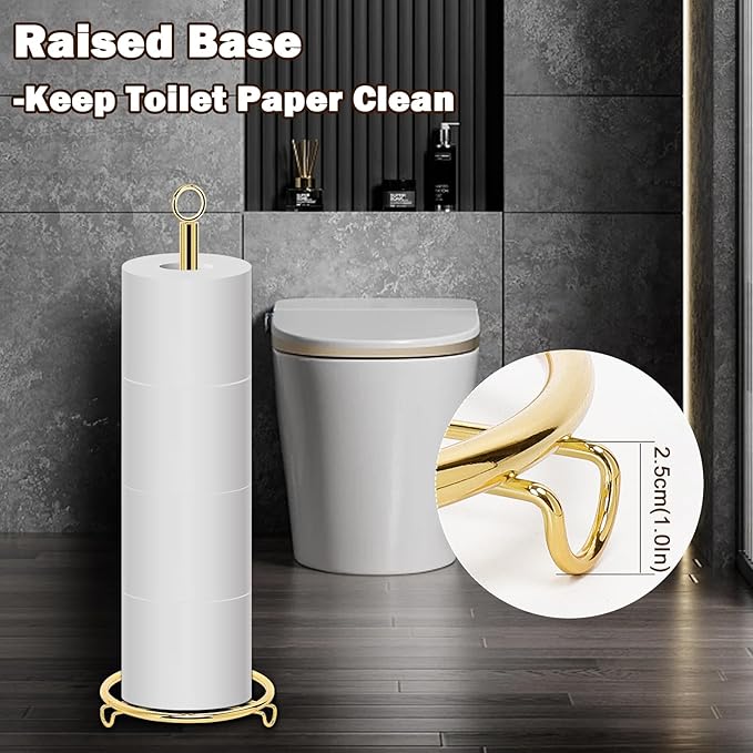 Bath Toilet Paper Holder, Metal Toilet Tissue Roll Organizer Storage, Tissue Paper Holder Stand for Bathroom/Kitchen Countertop (21” H, Gold)