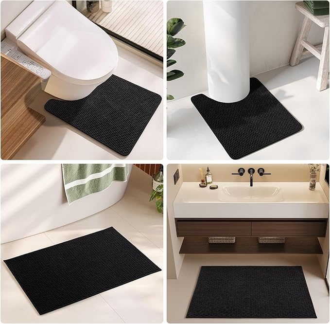 Black Large Bathroom Rugs Non Slip Washable Bath Rugs Super Absorbent Bathroom Rug Thin Quick Dry Low Pile Bath Mats, Black 36''x48''
