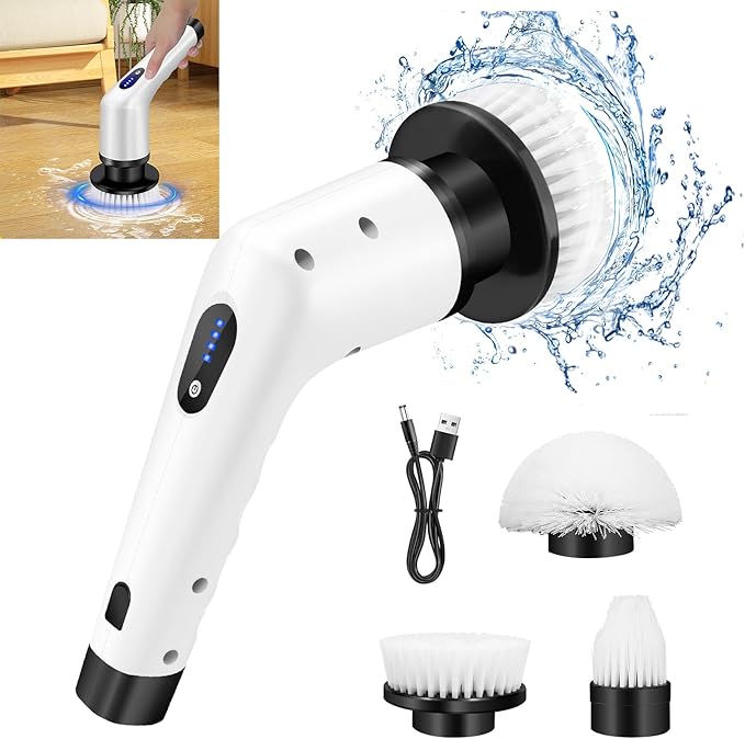 Electric Spin Scrubber Cleaning Brush with 3 Replacement Heads,Cordless Electric Spin Scrubber with Dual Speeds,Power Scrubber Brush for Tub/Tile/Sink/Wall/Floor