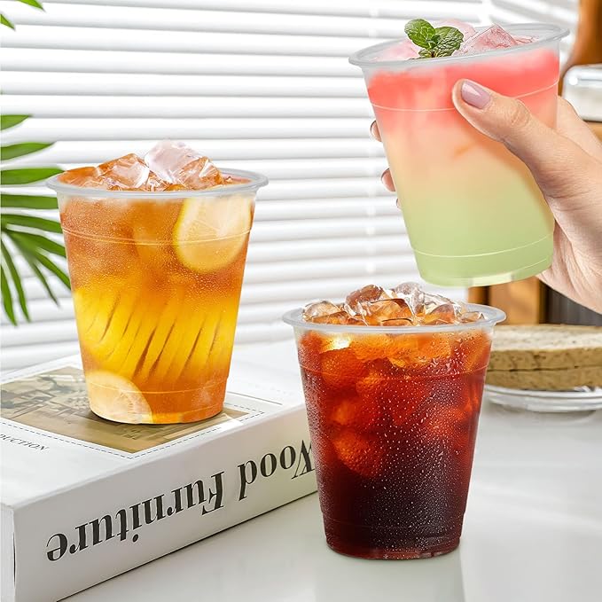 12 oz Clear Plastic Cups, 300 Count Disposable Coffee Cups No Lids, 12 Ounce Cold Plastic Party Cup Bulk, PET Clear Cup for Iced Coffee, Smoothie, Cold Beverage