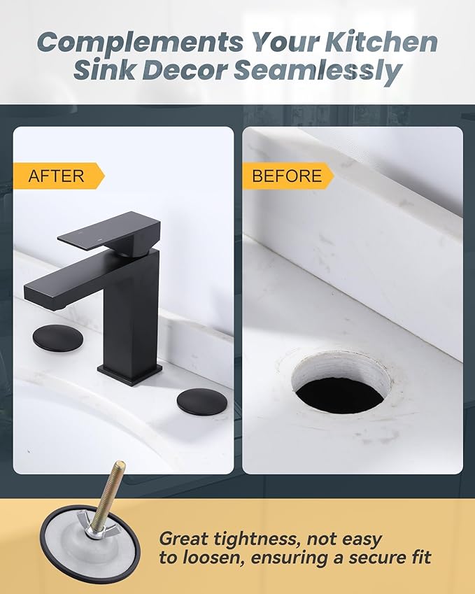 Kitchen Sink Hole Cover, Faucet Hole Cover for Kitchen Sink, Tap Hole Plate Stopper Cover Blanking Brass Metal Plug, Matte Black