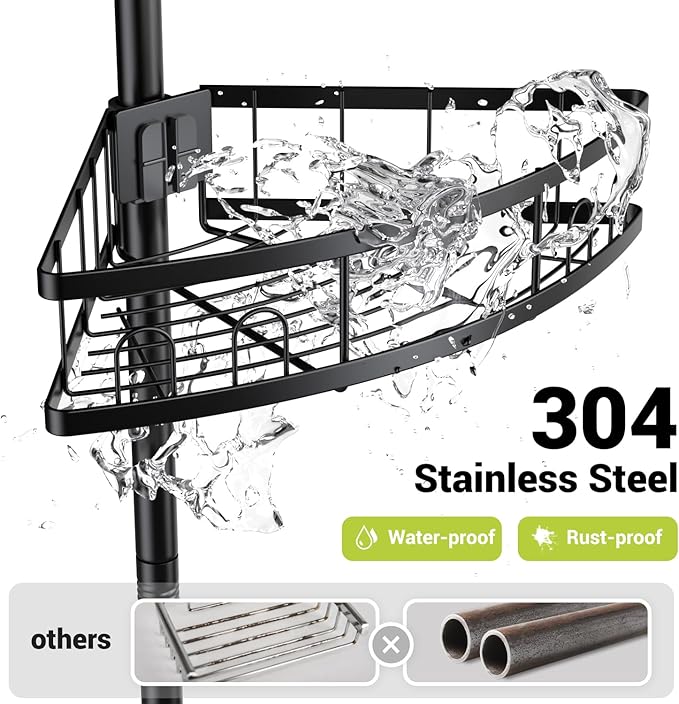 Floor Standing Corner Shower Caddy: 4-tier Rustproof Freestanding Shower Organizer Shelf for Inside - No Drilling Bathroom Rack Stand Black