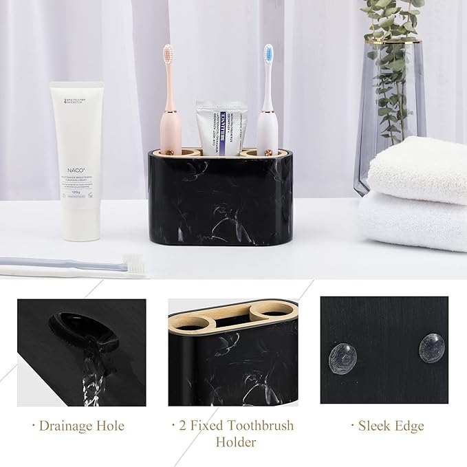 Shinowa Toothbrush Holder,Premium Toothbrush Organizer,Bathroom Storage Organizer for Electric Toothbrush, Toothpaste, Razor, Comb, Ink Black