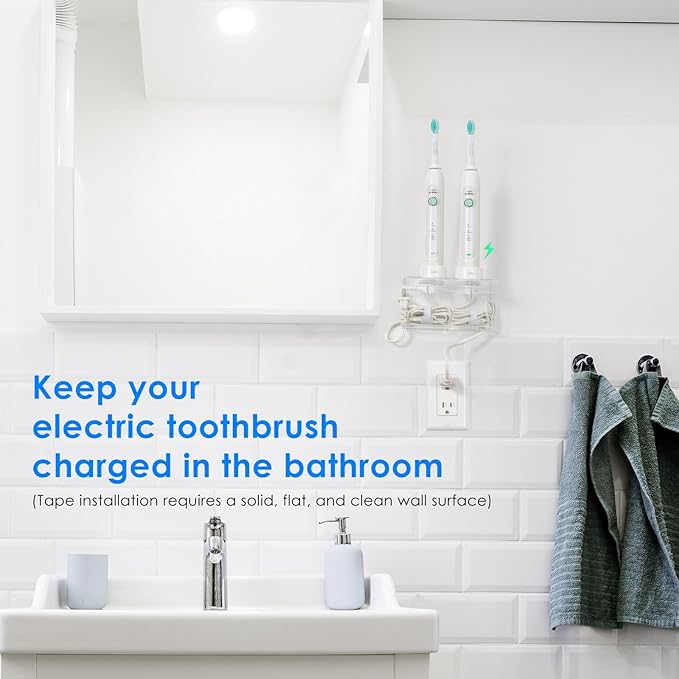 OAPRIRE Electric Toothbrush Holder for Bathroom, Acrylic Electric Toothbrush Holder Wall Mounted Come with Cable Organizer, Saving Space and Convenient Charging - Clear