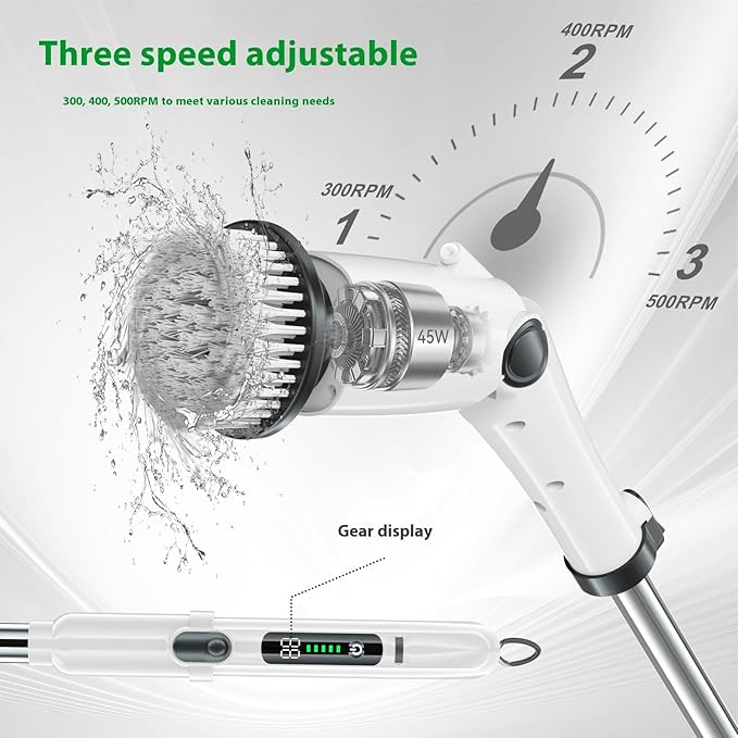 Long & Short Retractable Electric Cleaning Brush – Handheld Powerful Multifunction Spin Scrubber for Bathroom, Kitchen, Tile, Grout & Hard-to-Reach Areas