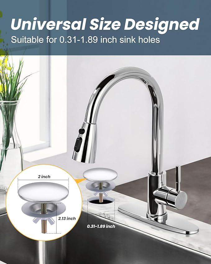 Kitchen Sink Hole Cover, 2 PCS Faucet Hole Cover for Kitchen Sink, Tap Hole Plate Stopper Cover Blanking Brass Metal Plug, Sink Countertop Hole Cap Cover, Chrome