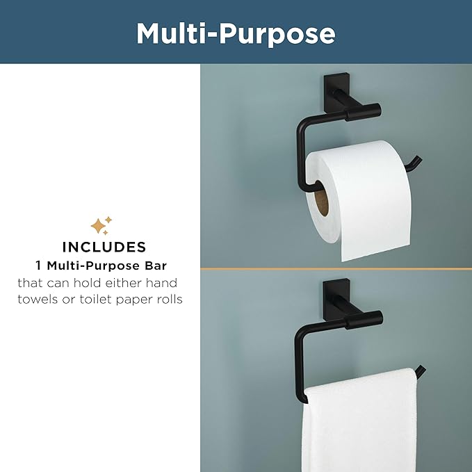 Franklin Brass Kildare 3-Piece Bathroom Set Satin Gold 18" + 6" Towel Rack, Toilet Paper Holder/Hand Towel Holder, Hook | 3-Piece Bath Hardware Accessories Set KLD63-SG