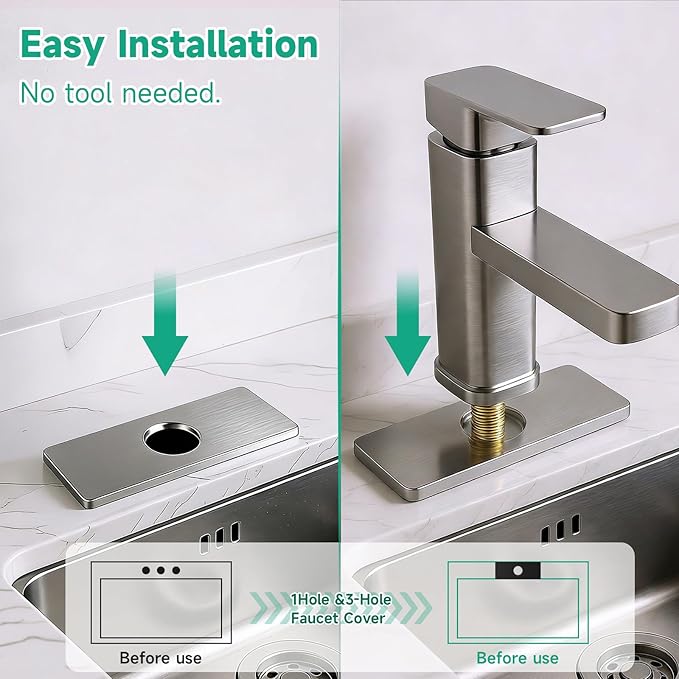 6.3IN Sink Faucet Hole Cover, Deck Plate Escutcheon - Sink Hole Cover, Plumbing Cover Plates, 6.3" Square Escutcheon for Bathroom Faucet 1-3 Hole, Stainless Steel(Nickel)