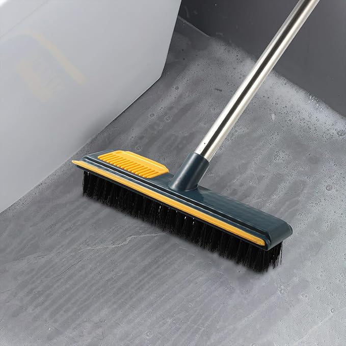 Long Handle Floor Brush with Hard Bristles, 108cm Scrub Brush for Bathroom and Toilet Cleaning, Shower Floor Scrubber for Tile and Grout, Yellow Cleaning Tool for Home Use