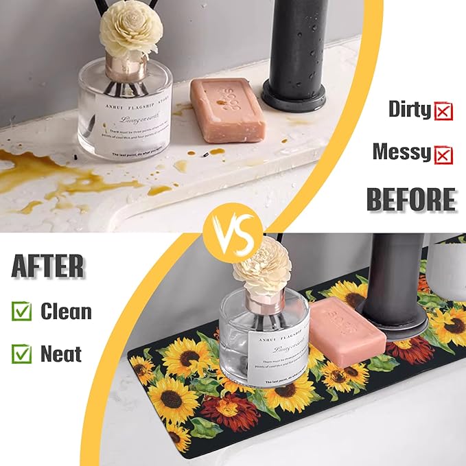 Sink Faucet Absorbing Mat, 2 Pack Drying Mat Around Faucet Sink Splash Guard Behind Faucet Sinkmat For Kitchen Bathroom Island Rv 15 * 5.5 Inch (38 * 14 cm)