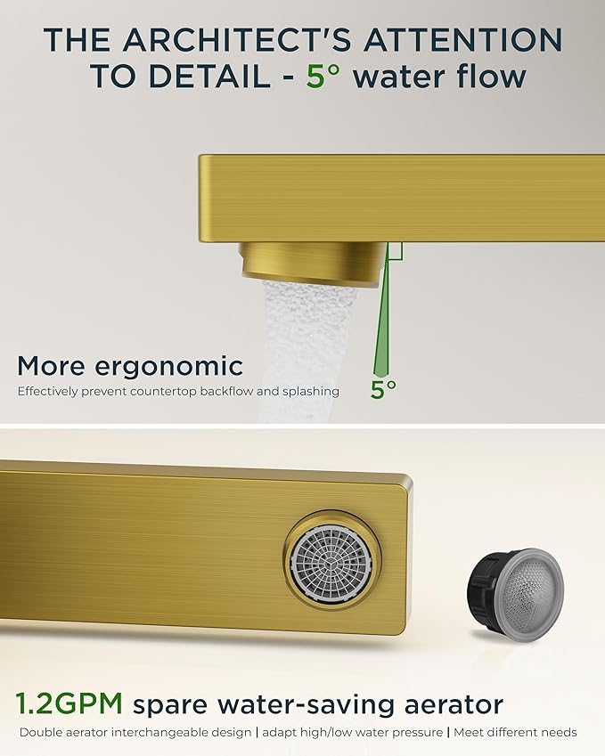 FORIOUS Gold Bathroom Faucet 3 Hole, Square 2 Handle 8 in Widespread Brushed Gold Bathroom Sink Faucet 3 Hole with Metal Drain, 24" CUPC Supply Lines and Spare Aerator, Vanity Sink Remodel