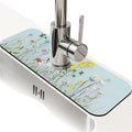 Kitchen Sink Splash Guard，Simple wildflowers Faucet Mat Sink Gadgets-Super Absorbent Fast Drying Mat Drip Catcher for Kitchen, Bathroom,Sink Mat, Dish Drying Mat, Bathroom(15" X 5.5" )