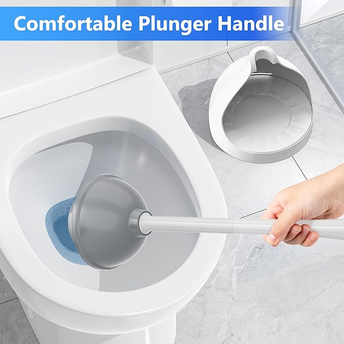 Toilet Plunger with Holder, Plunger with Unique Holder for 5.7-inch Toilet Drain, Plungers for Bathroom with Holder, Toilet Plunger Heavy Duty (1, White)