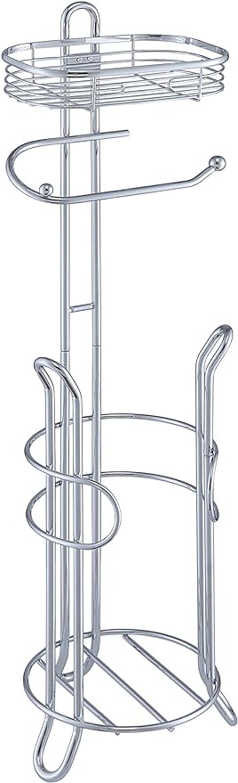SunnyPoint Bathroom Heavyweight Toilet Tissue Paper Roll Storage Holder Stand with Reserve and Shelve, The Reserve Area Has Enough Space to Store Mega Rolls. (Chrome)