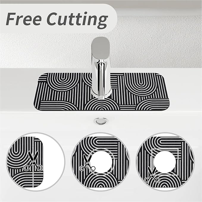 Kitchen Sink Splash Guard，Simple lines Faucet Mat Sink Gadgets-Super Absorbent Fast Drying Mat Drip Catcher for Kitchen, Bathroom,Sink Mat, Dish Drying Mat, Bathroom(15" X 5.5" )