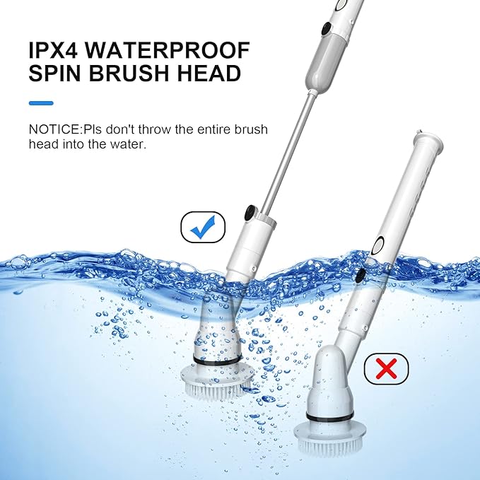 Electric Spin Scrubber, Cordless Floor Scrubber with 5 Replaceable Cleaning Brush Heads and Extension Handle for Tub, Tile, Shower, Kitchen