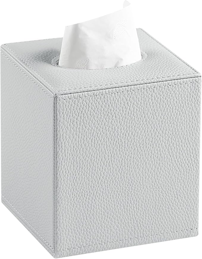 PU Leather Tissue Box Cover Square Tissue Box Holder with Magnetic Closure, Decorative Tissue Holder for Bathroom Bedroom Office (Grey)