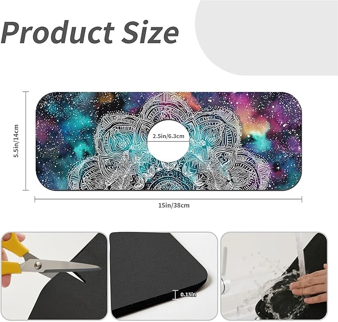 Kitchen Sink Splash Guard，Starry Mandala Faucet Mat Sink Gadgets-Super Absorbent Fast Drying Mat Drip Catcher for Kitchen, Bathroom,Sink Mat, Dish Drying Mat, Bathroom(15" X 5.5" )